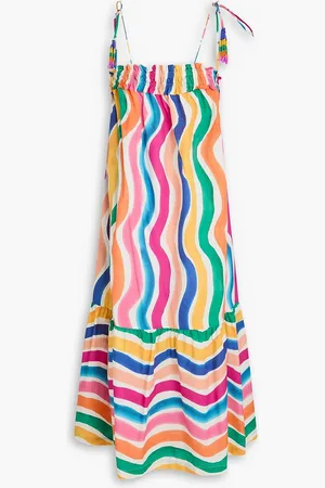 Farm Rio Bead-embellished striped cotton-poplin midi dress - - M