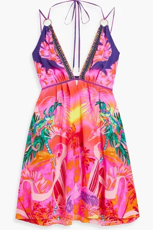 Camilla Embellished printed silk mini dress - - L