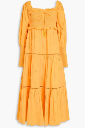 Farm Rio Embroidered cotton-mousseline midi dress - Yellow - L