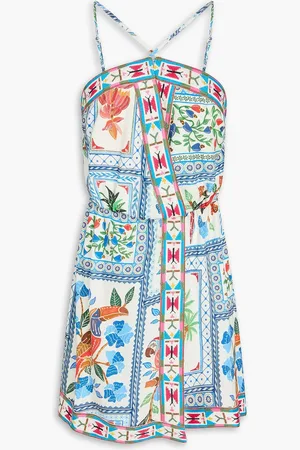 Farm Rio Wrap-effect printed crepe mini dress - Blue - S