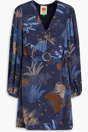 Farm Rio Belted printed crepe de chine mini dress - Blue - M
