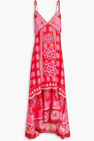 Farm Rio Crochet-trimmed printed linen maxi dress - - XL