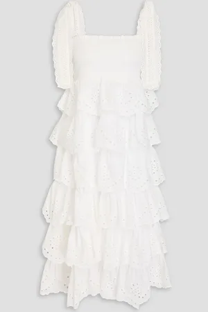 Farm Rio Tiered broderie anglaise cotton midi dress - White - S
