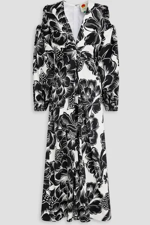 Farm Rio Cold-shoulder floral-print cotton-sateen midi dress - - S