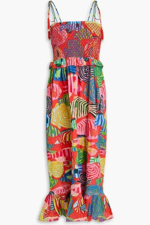 Farm Rio Bead-embellished printed Swiss-dot cotton midi dress - Red - XS