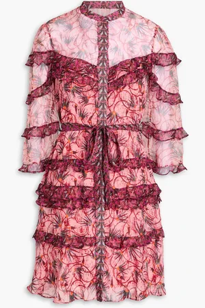 SALONI Tasha ruffled floral-print silk-chiffon mini dress - - UK 12