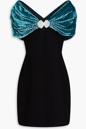 SALONI Kaila embellished velvet and crepe mini dress - - UK 10