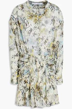 IRO Deniz ruched printed cotton mini dress - Green - FR 40