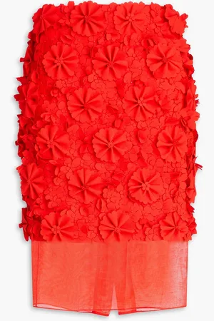 ZIMMERMANN Floral-appliquéd linen pencil skirt - Red - 1