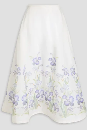 ZIMMERMANN Floral-print linen and silk-blend organza maxi skirt - White - 0