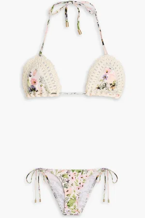 ZIMMERMANN Crochet-trimmed floral-print triangle bikini - White - 3