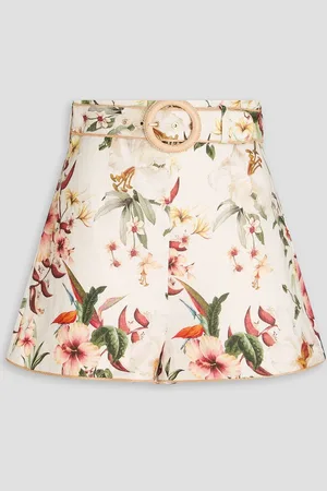 ZIMMERMANN Lexi belted floral-print linen shorts - White - 00