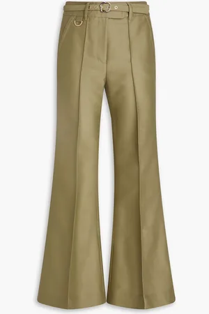 ZIMMERMANN Belted wool and silk-blend flared pants - Green - 0
