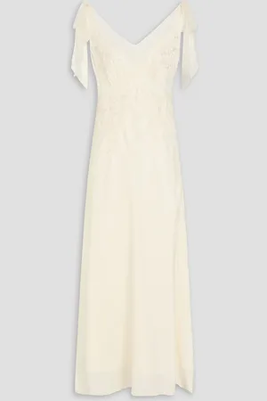 SALONI Dotty embroidered silk-jacquard midi dress - White - UK 10