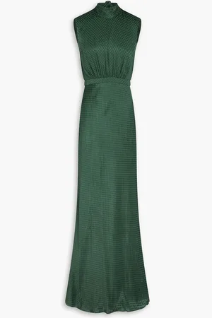 SALONI Fleur cutout devoré-satin maxi dress - Green - UK 12
