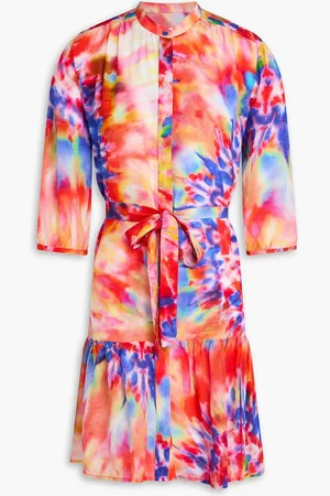 SALONI Tyra belted tie-dyed silk crepe de chine mini dress - - UK 10