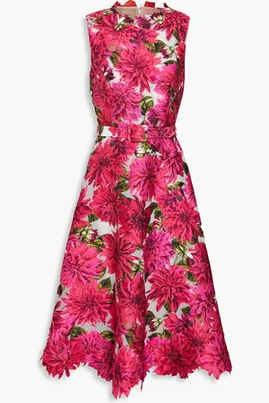 Oscar de la Renta Belted jacquard midi dress - Pink - US 2