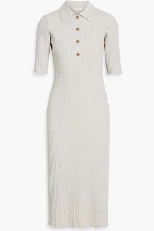 Vince Ribbed cotton-blend midi shirt dress - Gray - M