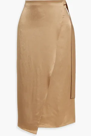 Vince Wrap-effect satin midi skirt - Neutral - US 10