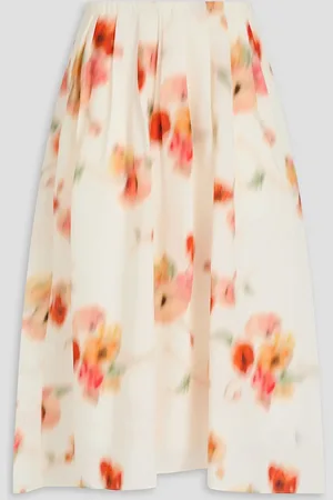 Vince Floral-print slub woven midi skirt - White - S