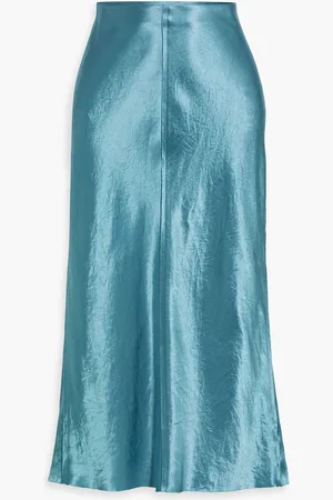 Vince Crinkled-satin midi skirt - Blue - US 2