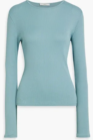 Vince Ribbed Pima cotton-jersey top - Blue - L