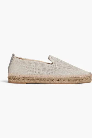 Brunello Cucinelli Bead-embellished metallic textured-knit espadrilles - Neutral - EU 35
