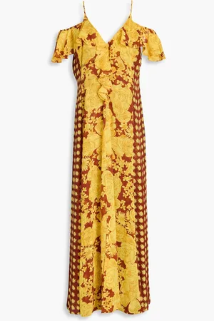 Diane von Furstenberg Aya cold-shoulder printed chiffon maxi dress - Yellow - XS