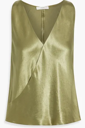 Vince Wrap-effect crinkled-satin top - Green - M