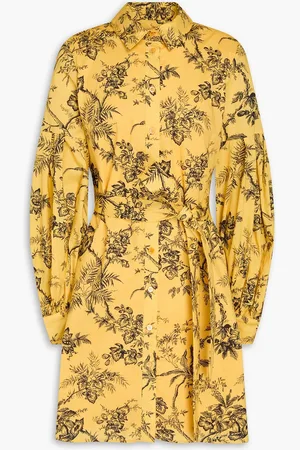 Carolina Herrera Floral-print cotton-blend poplin mini shirt dress - Yellow - US 0