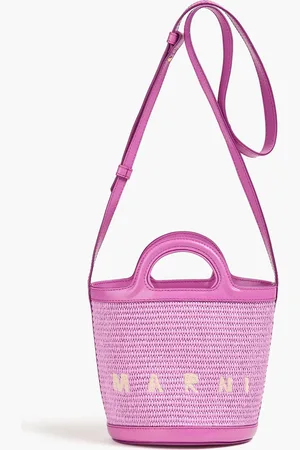 Marni Tropicalia leather-trimmed faux raffia bucket bag - Purple - OneSize