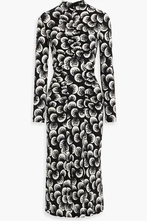 Diane von Furstenberg Emanuelle ruched printed Lyocell and wool-blend midi dress - - S