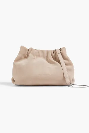 Brunello Cucinelli Bead-embellished gathered suede cross-body bag - - OneSize