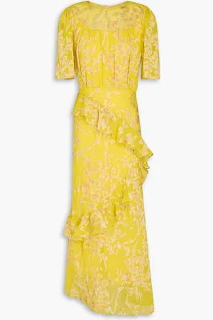 SALONI Vida ruffled fil coupé silk-blend floral-jacquard maxi dress - - UK 10