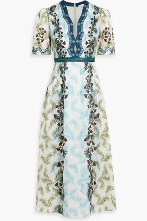 SALONI Tabitha printed silk-jacquard midi dress - Blue - UK 16
