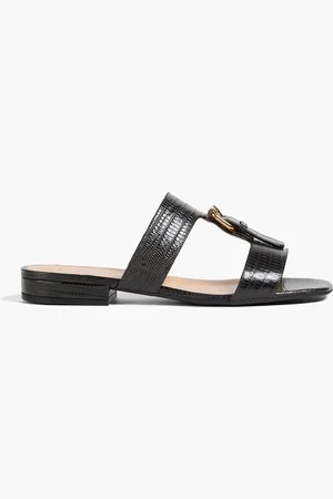 Sergio Rossi Embellished lizard-effect leather sandals - Gray - EU 38