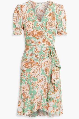 Diane von Furstenberg Emilia floral-print crepe mini wrap dress - Green - L