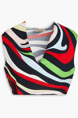 Puccini Cropped printed cotton-jersey top - - S