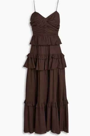 Diane von Furstenberg Kali tiered woven midi dress - Brown - US 14