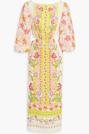 SALONI Neelam cutout printed linen midi dress - - UK 14