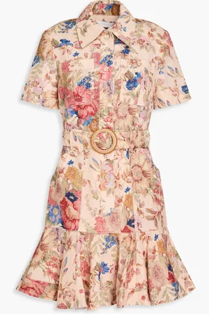 ZIMMERMANN Belted floral-print linen mini dress - - 1