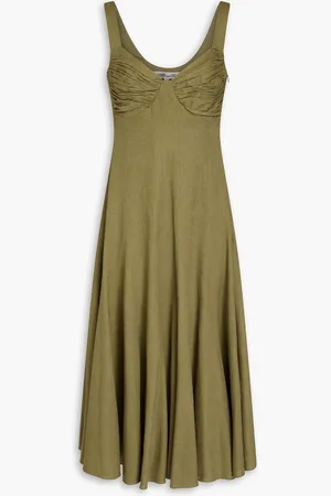 Diane von Furstenberg Beth gathered woven midi dress - Green - US 4