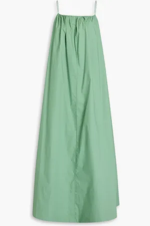 By Malene Birger Lanney gathered cotton-poplin maxi dress - Green - DE 40