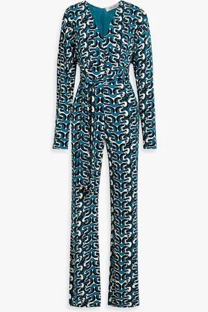 Diane von Furstenberg Marilou printed jersey jumpsuit - Blue - US 14