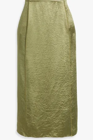 Vince Crinkled-satin midi skirt - Green - US 0