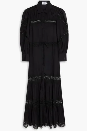 CHARO RUIZ IBIZA Ileana guipure lace-trimmed cotton-blend voile maxi shirt dress - - L