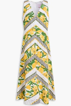 Carolina Herrera Printed cotton-blend poplin and broderie anglaise midi dress - - US 2