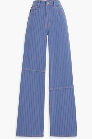 Ganni Striped high-rise straight-leg jeans - Blue - 26