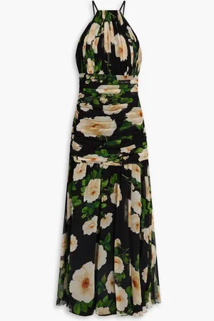 Carolina Herrera Gathered floral-print silk-georgette halterneck maxi dress - - US 10