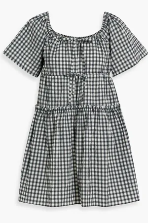 Ganni Tiered gingham seersucker mini dress - - DE 32